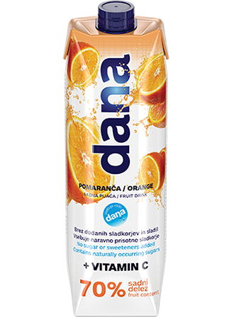 Dana pijača brez dodanega sladkorja in sladil. Okus: pomaranča + vitamin C. s.d.: 70 %